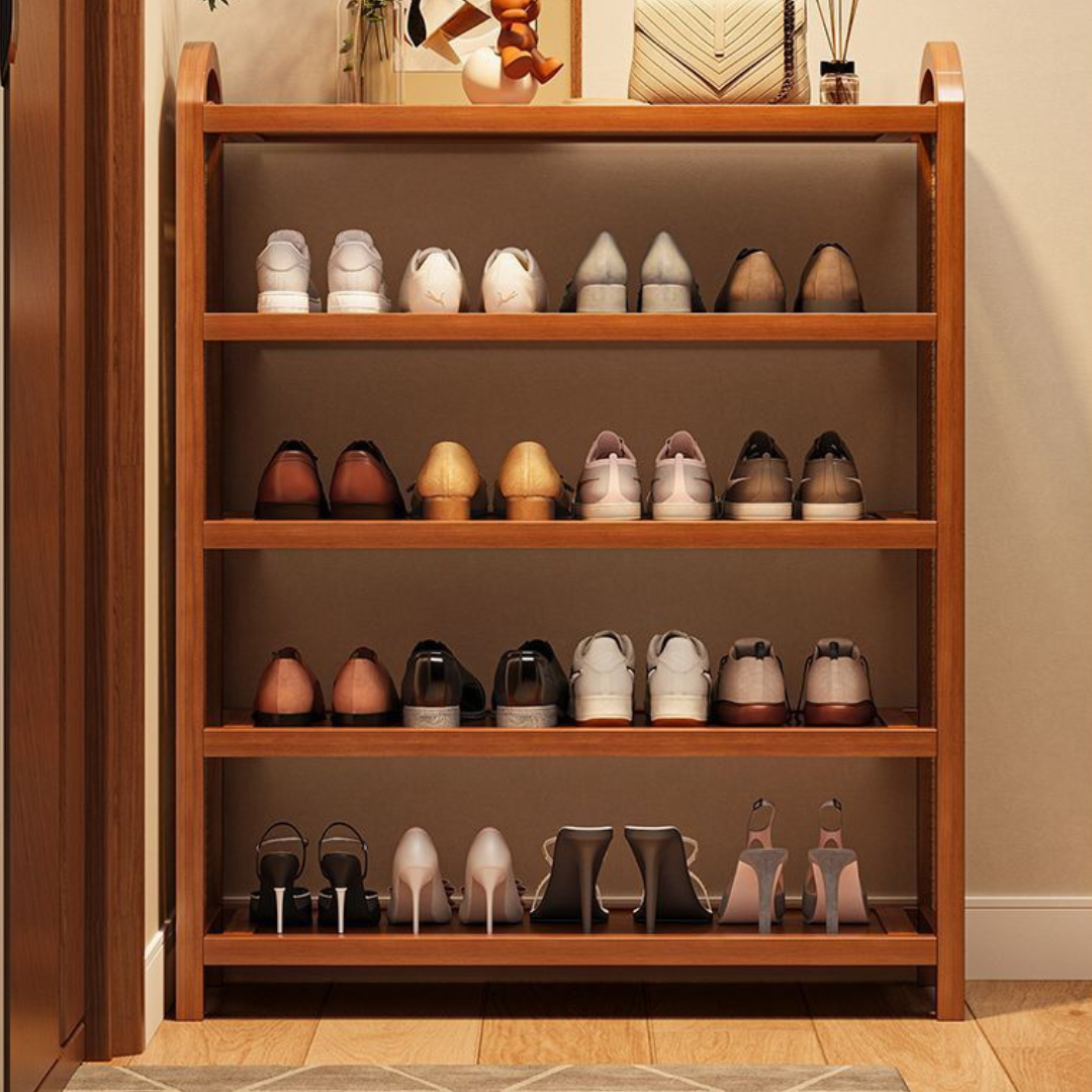 HOMERO Elegant Multi-Tier Bamboo Rattan Storage Stand Shoe Rack
