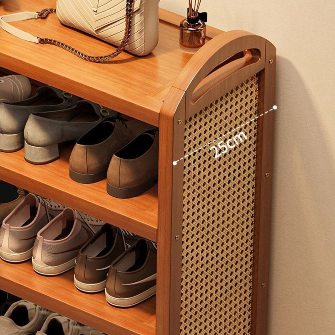 HOMERO Elegant Multi-Tier Bamboo Rattan Storage Stand Shoe Rack