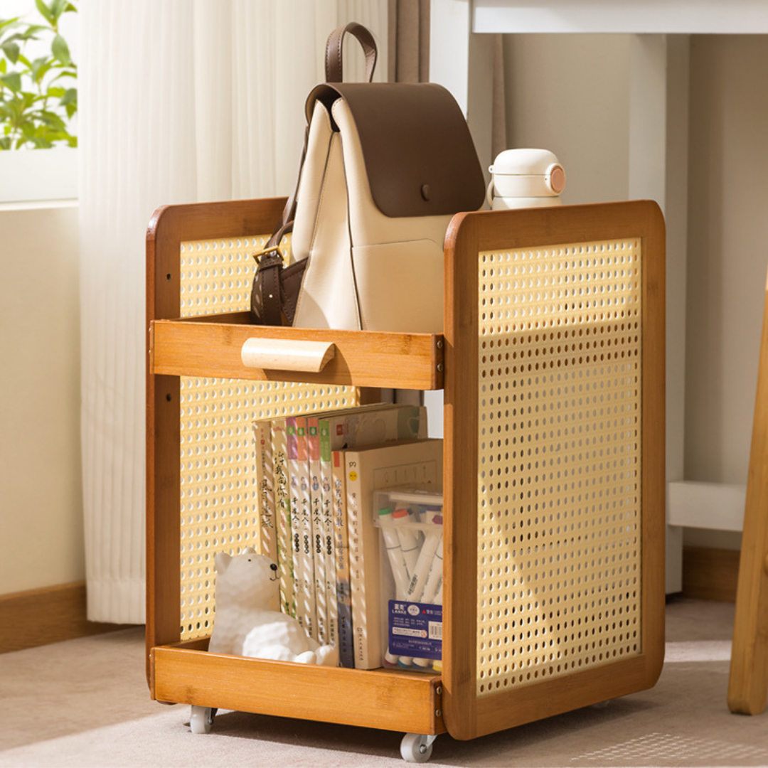 Homero 2 Layer Adjustable Bamboo Side Cabinet with 360 Degree Wheels