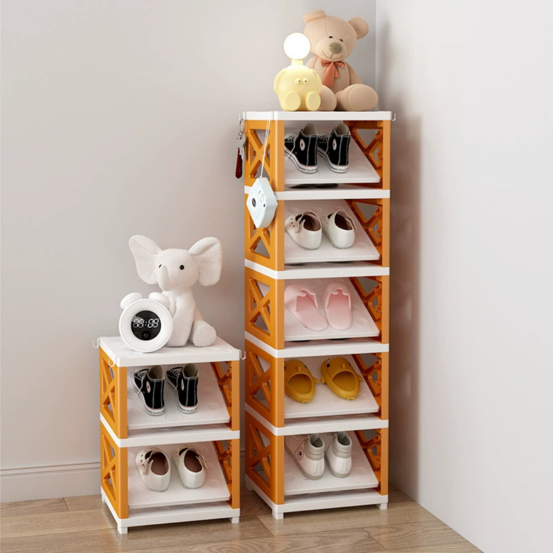 Multi-Functional Space Saving Shoe Organizer with Hooks (Orange)