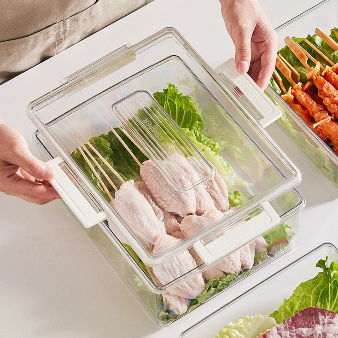 Multi Purpose Fresh Keeping Storage Container with Drain Basket (Set of 3)