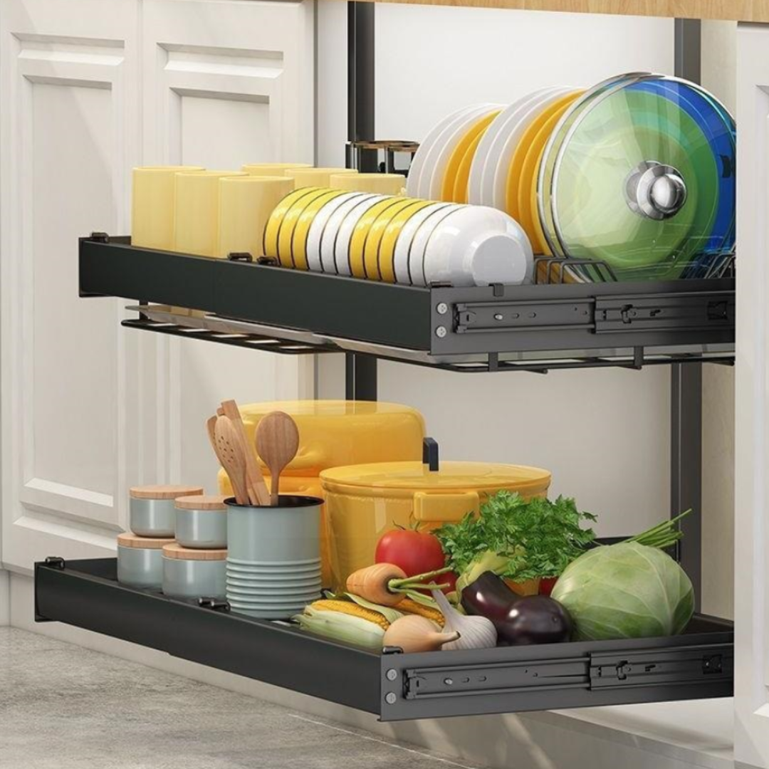Double Layer Expandable Pull Out Dish Rack