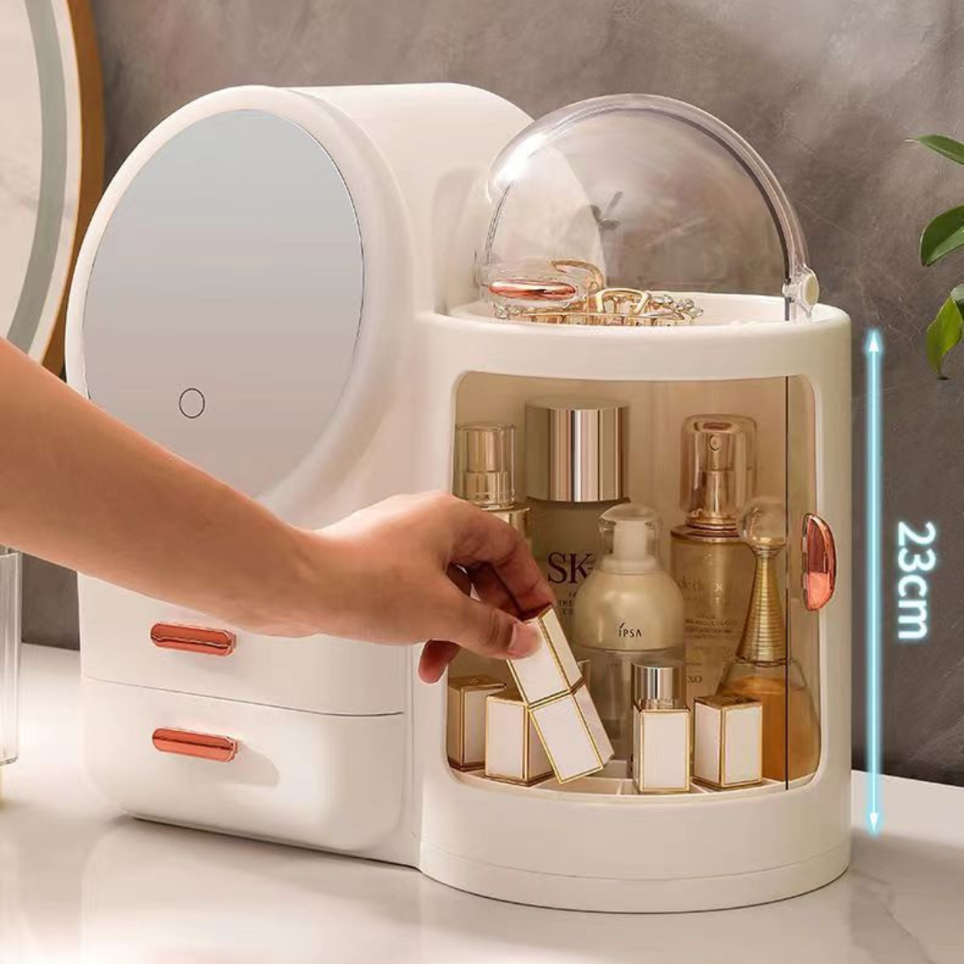 Premium Makeup and Skincare Organizer Box with Mirror LED Light