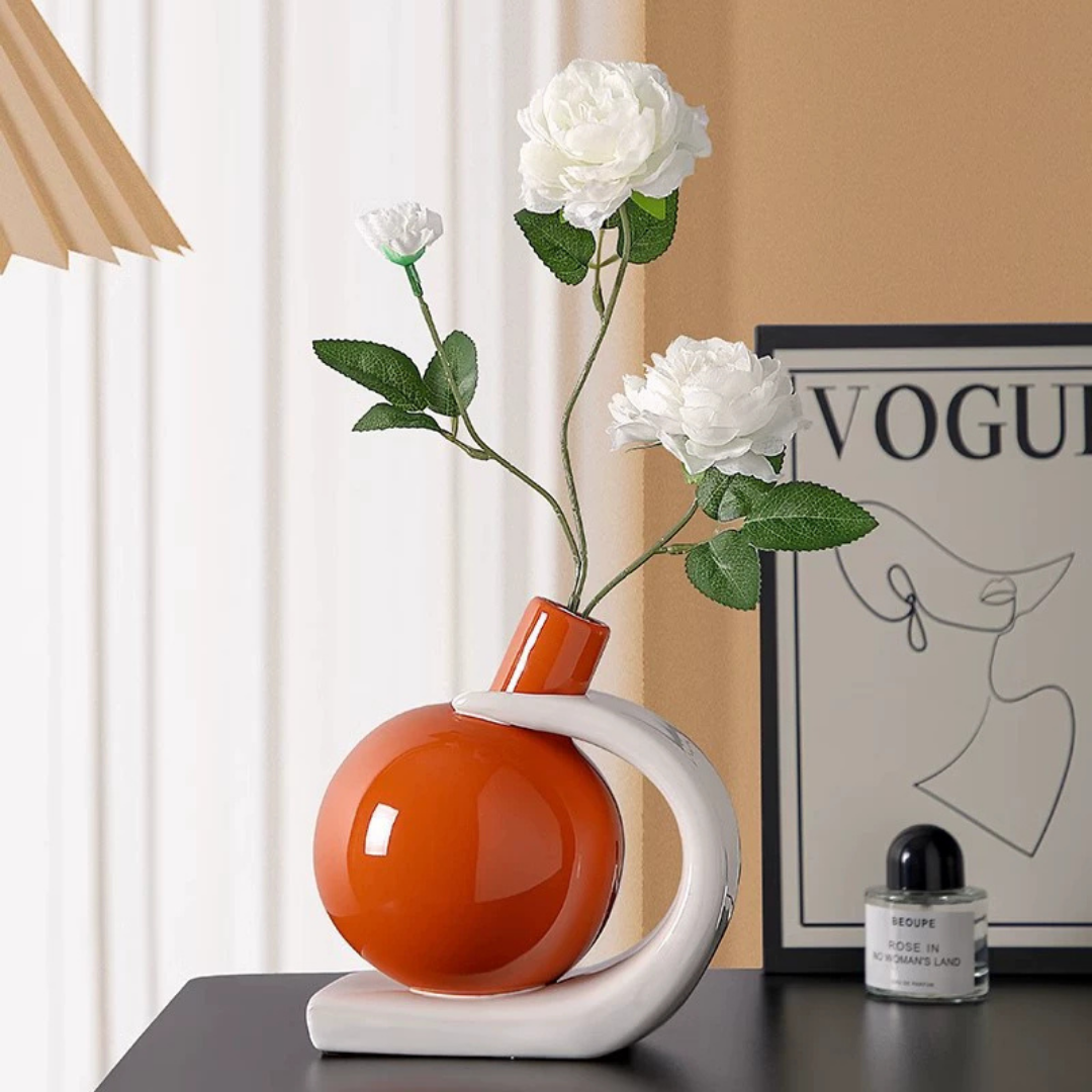 HOMERO Modern Nordic Style Ceramic Flower Vase With Flower