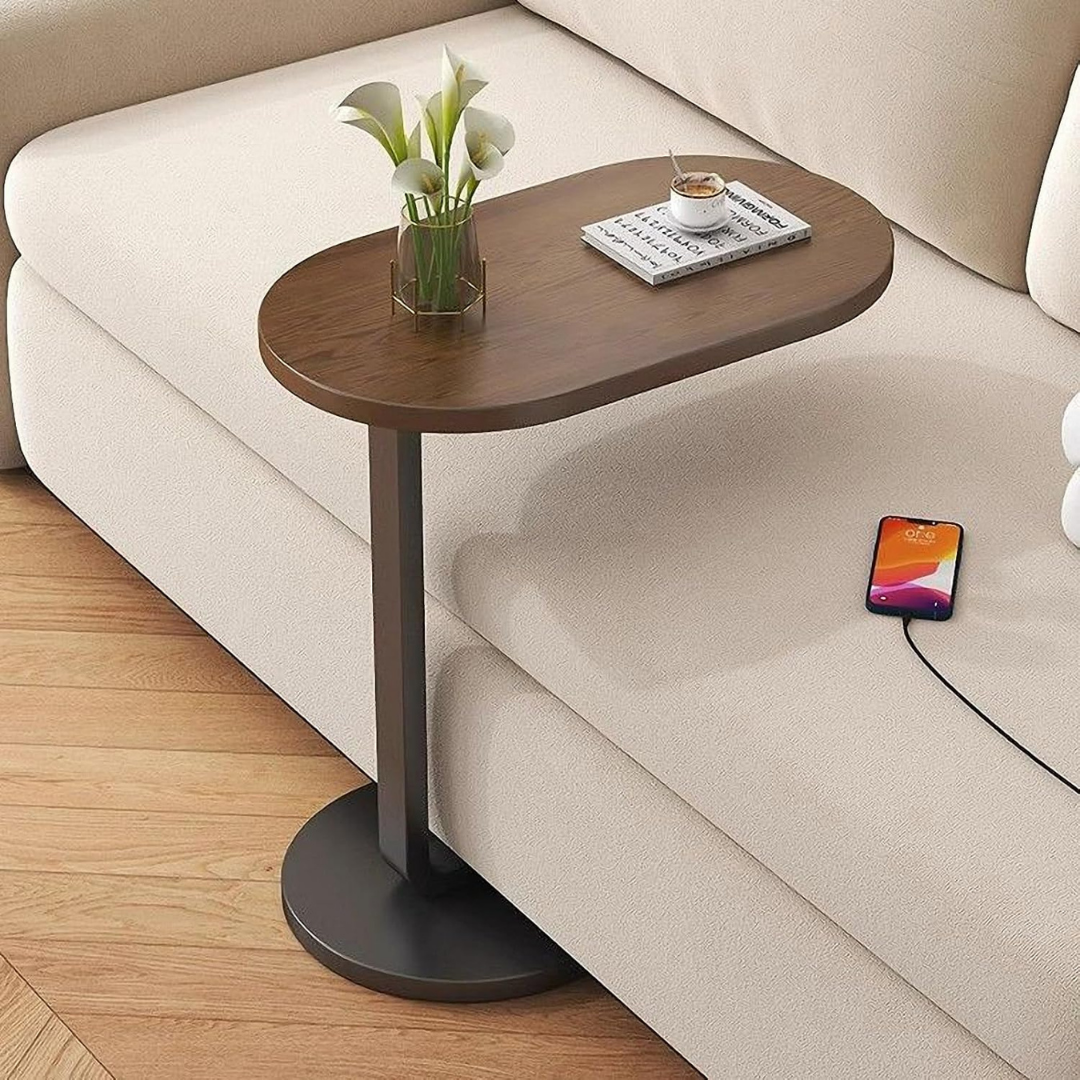 Homero Modern C Shaped Wooden Metal Side Table