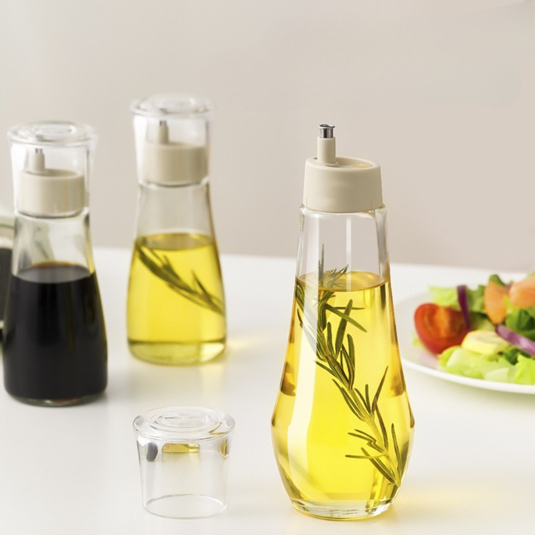Homero Premium Glass Oil Dispenser with No-Drip Spout for Kitchen Use