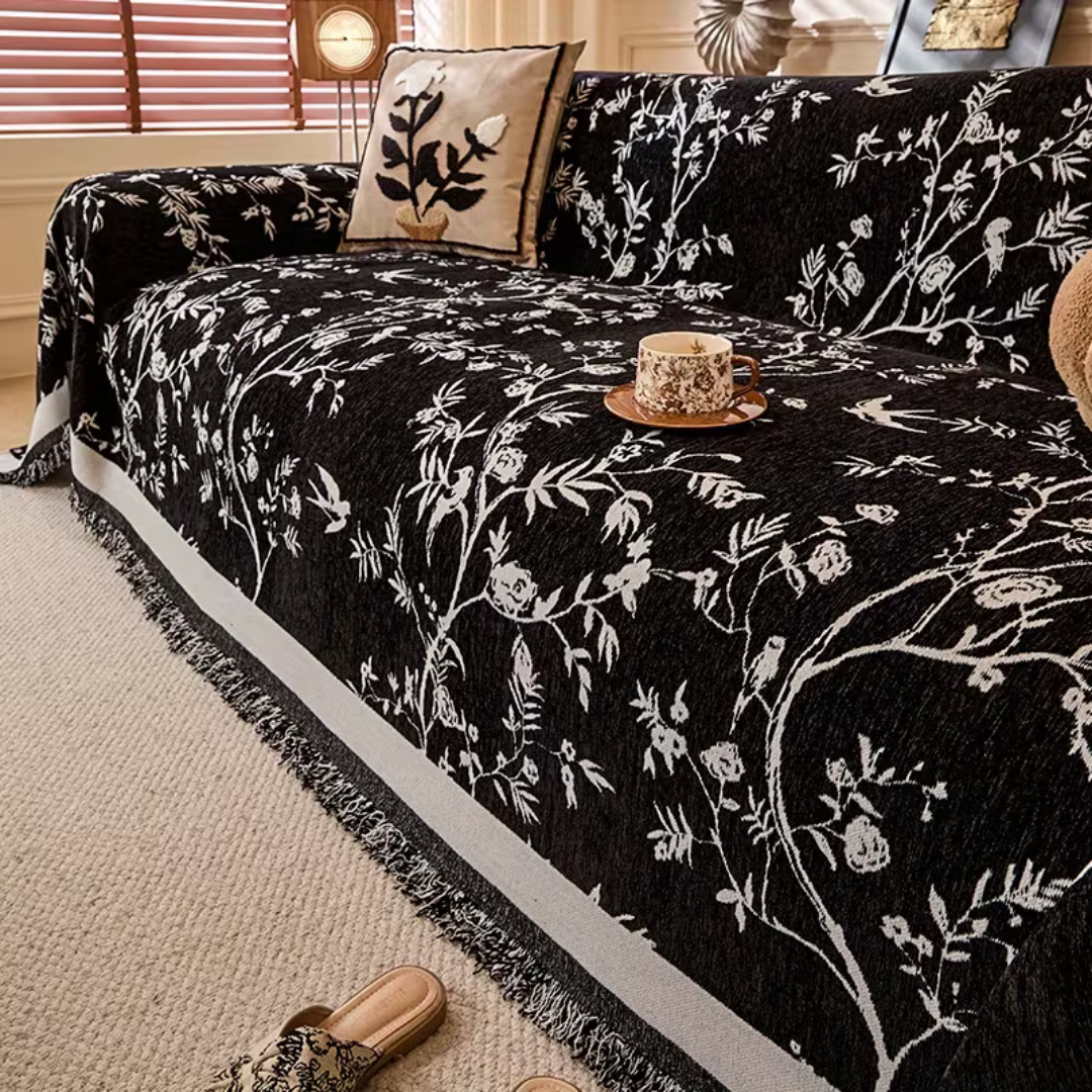 Flower Pattern Luxury Chenille Fabric Reversible Sofa Cover