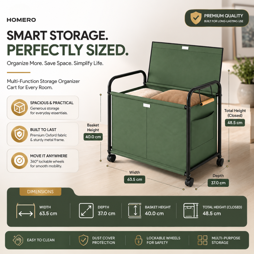 Multifunction Oxford Fabric Storage Organizer Cart with Dust Cover & Lockable Wheels