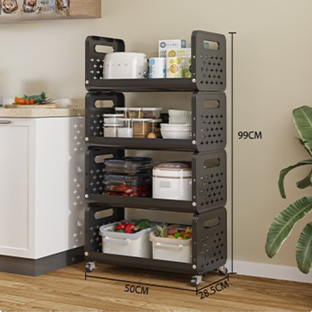 HOMERO Space Saving Utility Storage Rack with Wheels and Ventilated Shelves 4 Layer