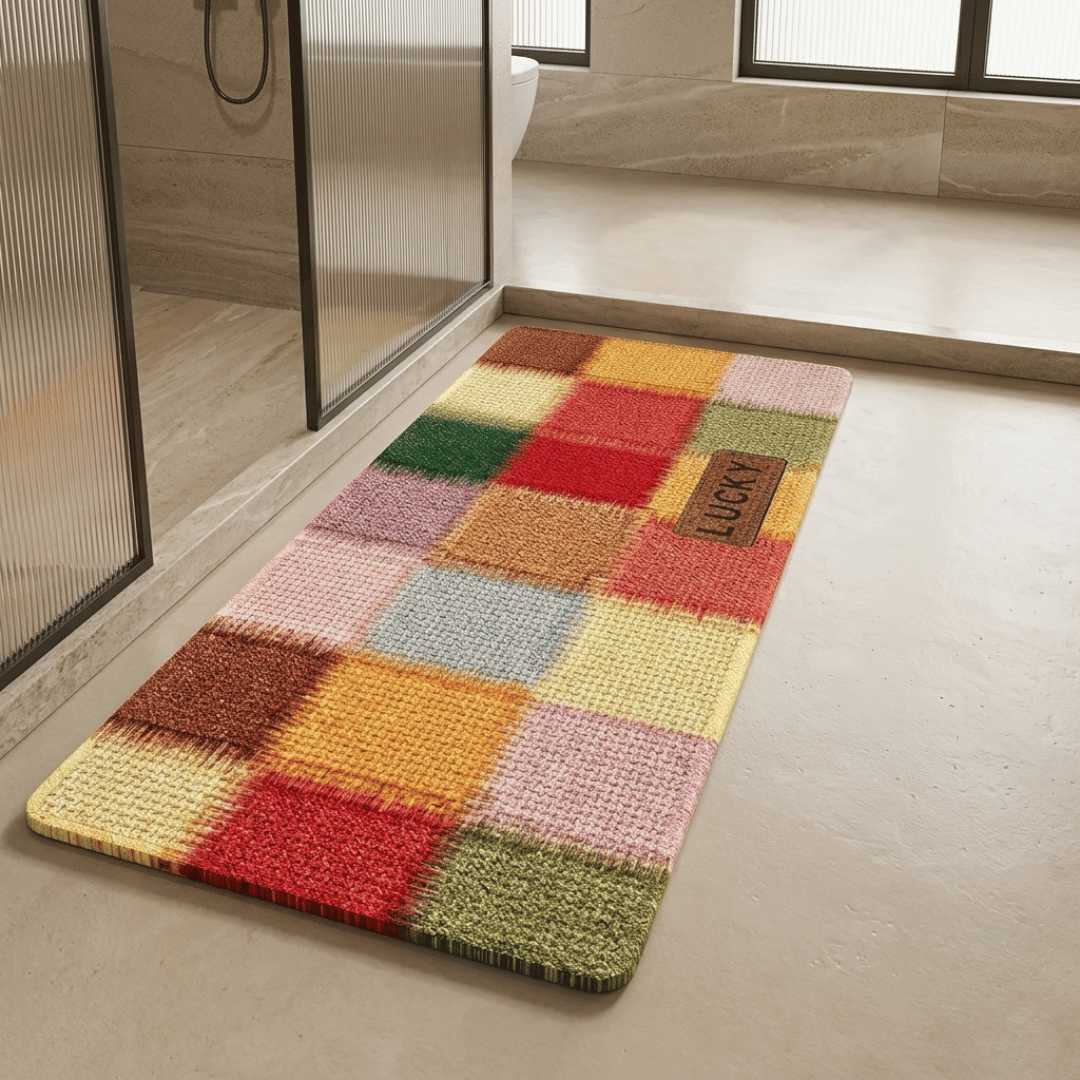 Quick Dry Water Absorbent Linen Kitchen Mat with Non-Slip Rubber Backing