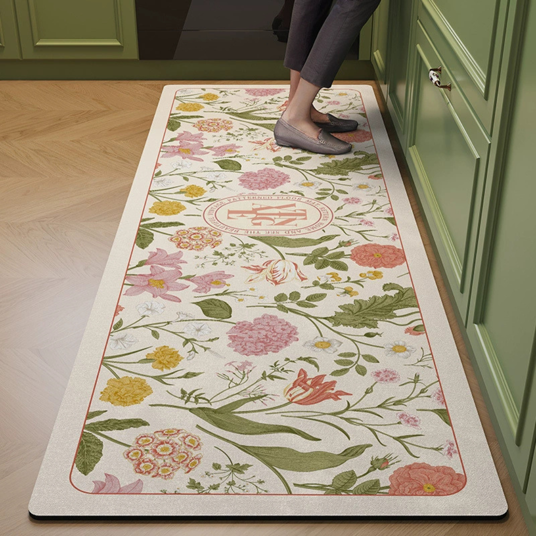HOMERO American Floral Design Diatomaceous Earth Kitchen Runner Rug - 45x150cm