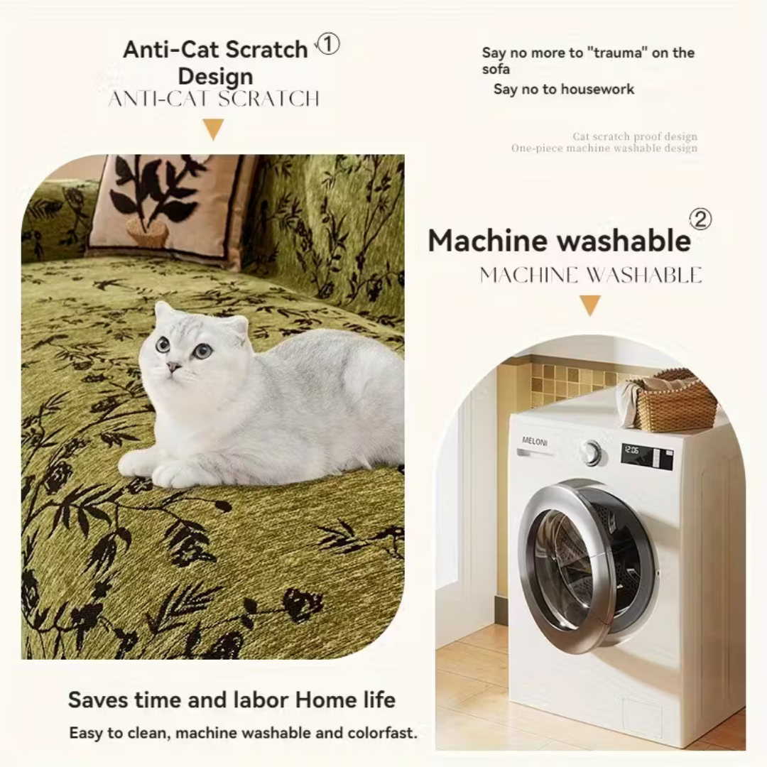 Flower Pattern Luxury Chenille Fabric Reversible Sofa Cover