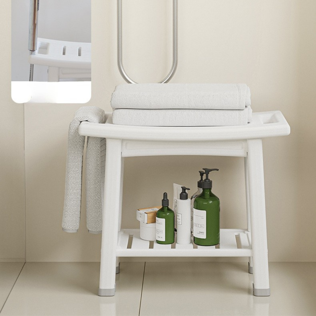 HOMERO Ergonomic Design Bathroom Shower Stool Waterproof with Storage Shelf