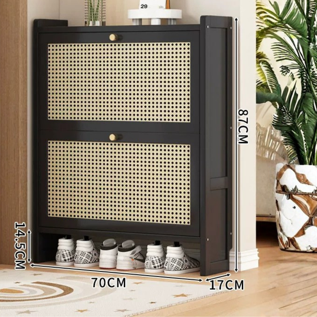HOMERO Rattan Style Wooden Shoe Slim Space Saving Cabinet