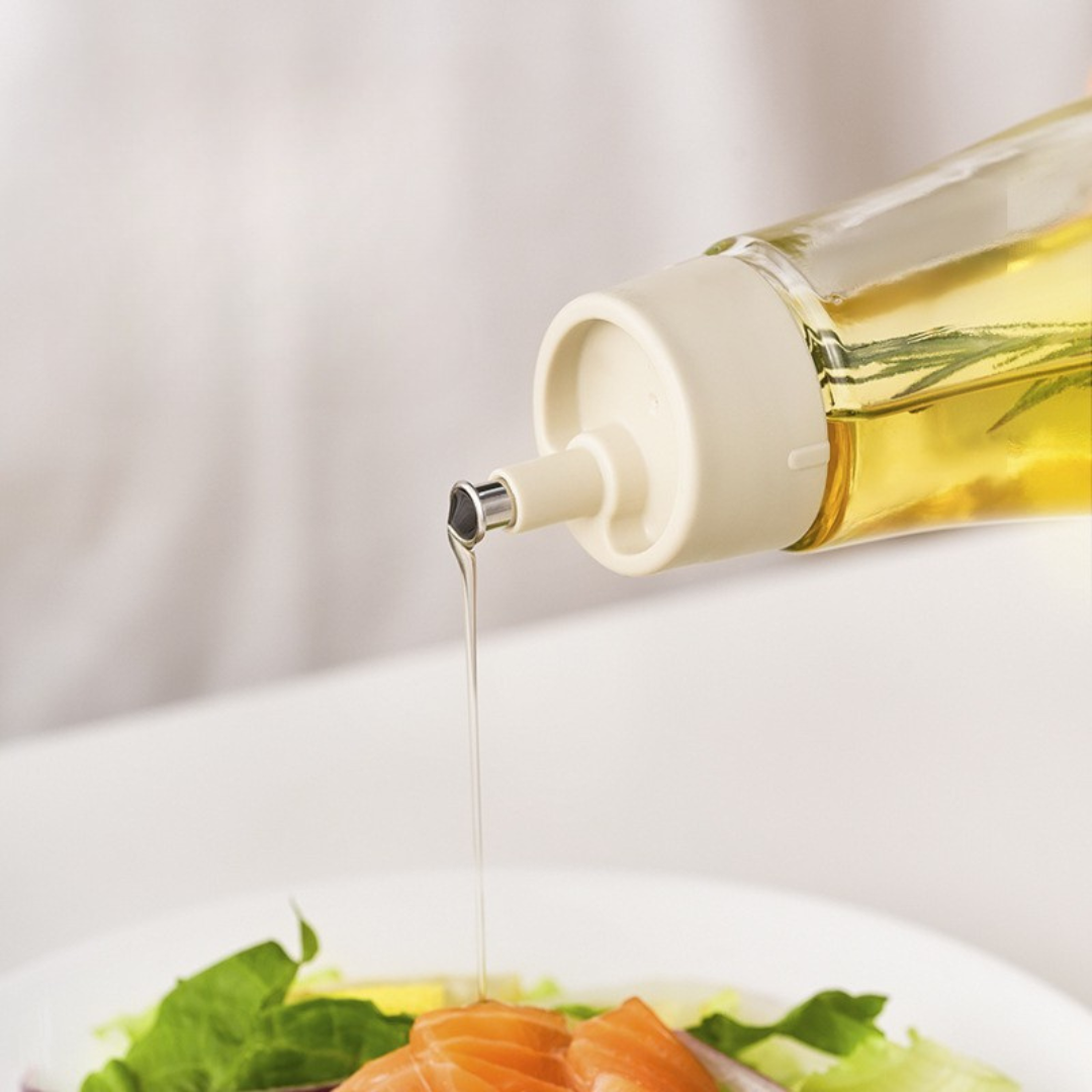 Homero Premium Glass Oil Dispenser with No-Drip Spout for Kitchen Use