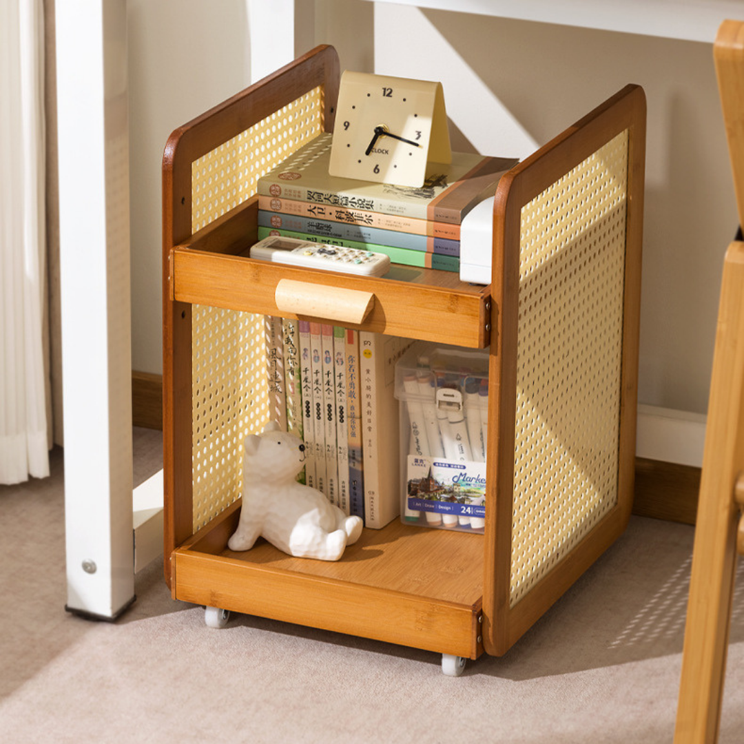 Homero 2 Layer Adjustable Bamboo Side Cabinet with 360 Degree Wheels