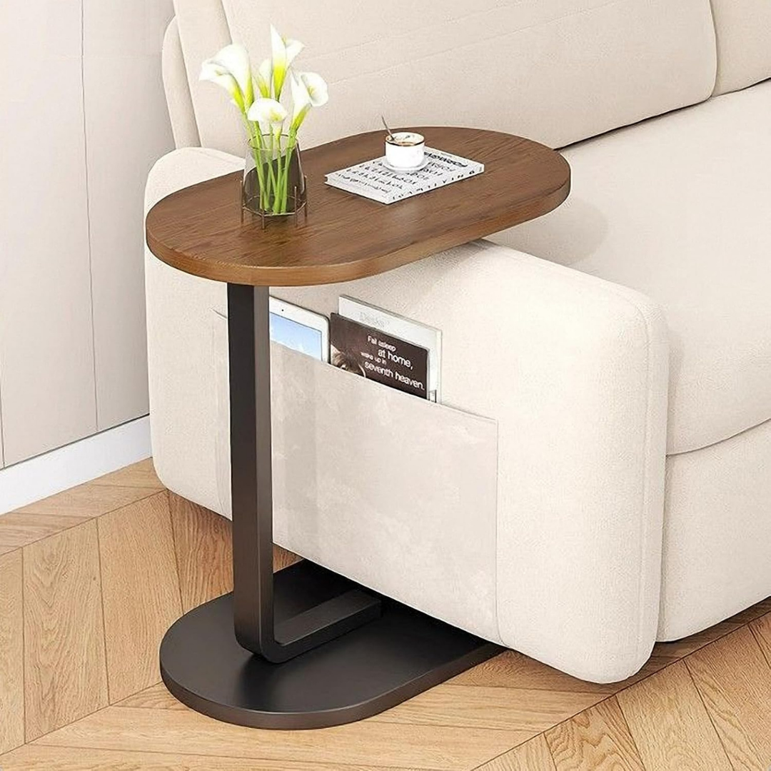 Homero Modern C Shaped Wooden Metal Side Table