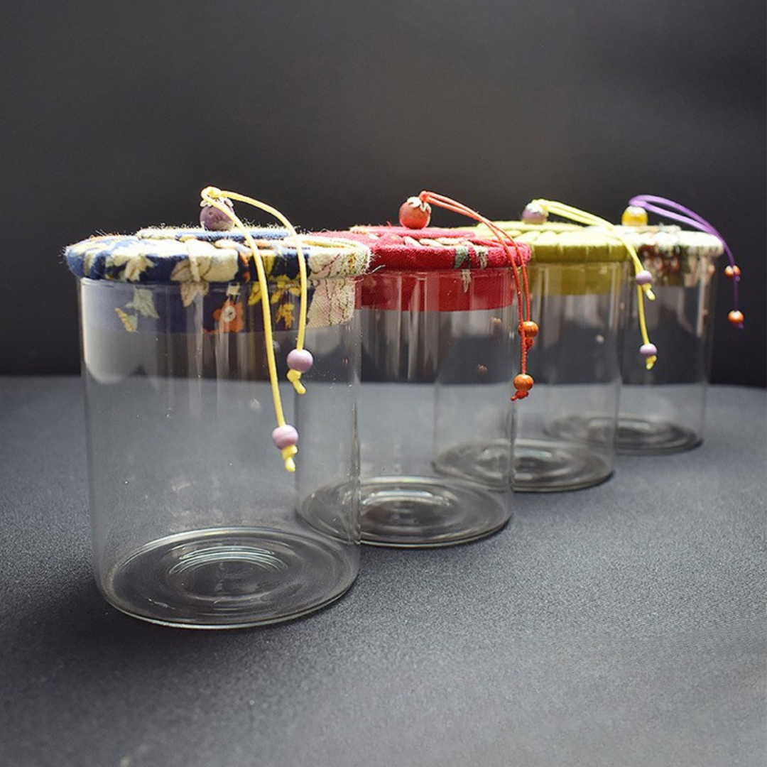 Borosilicate Glass Storage Jars with Floral Fabric Lid (Set of 4)