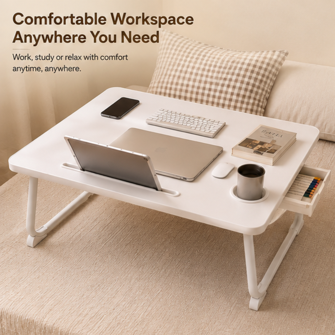 Multipurpose Foldable Computer Study Table with Drawer Slot and Cup Holder
