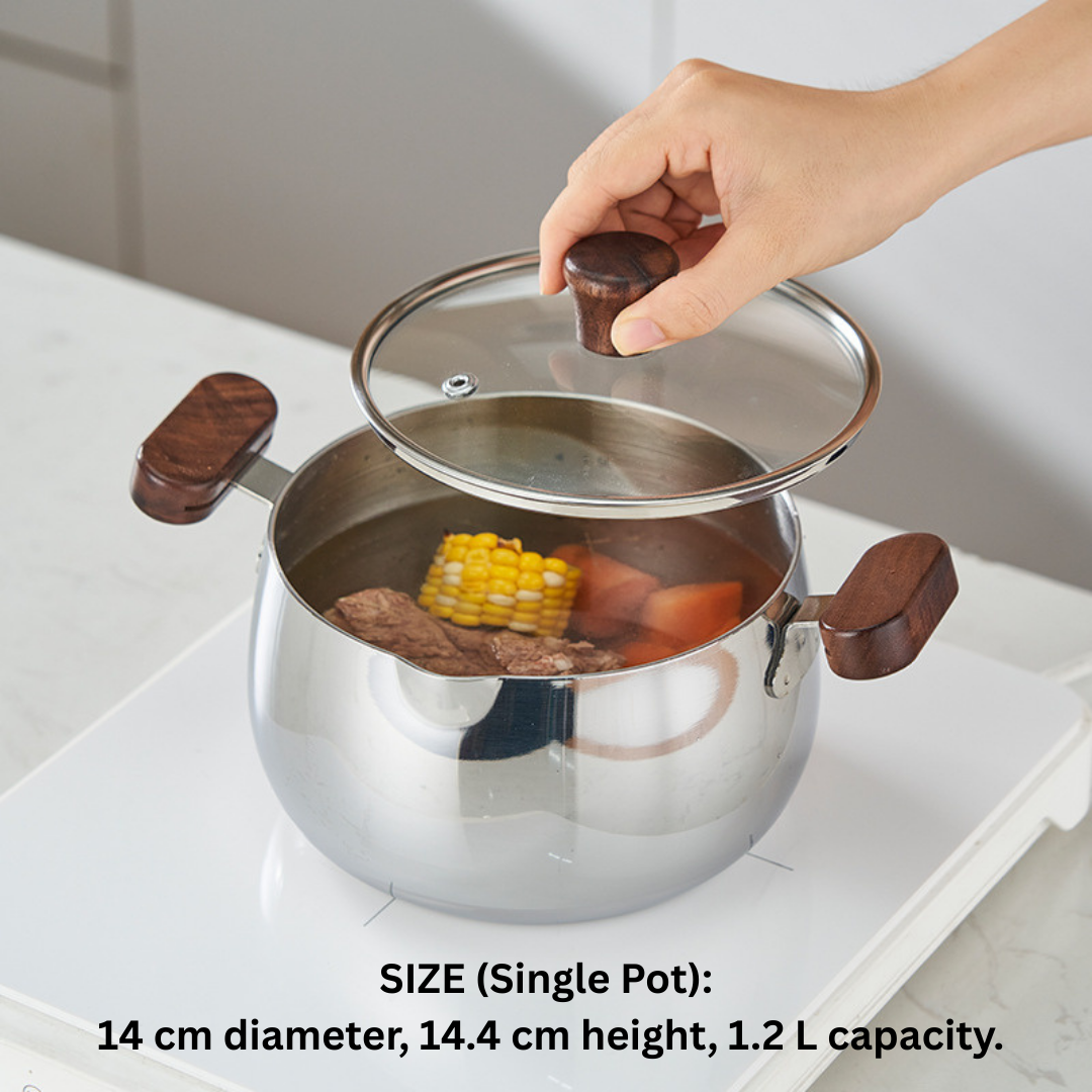 HOMERO Multi-Purpose Stainless Steel Steamer Pot Set with Wooden handle