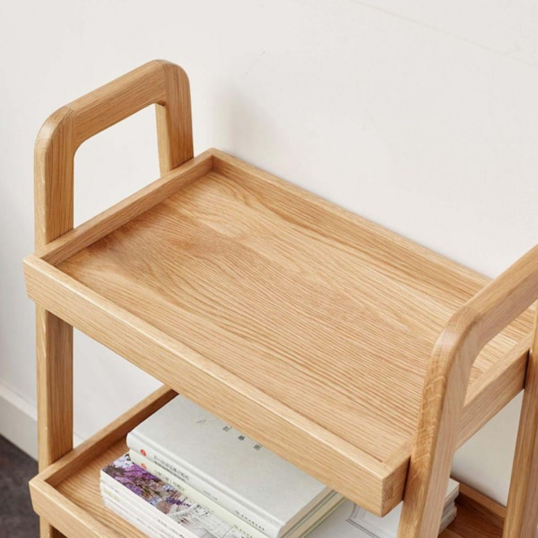 Multi Purpose Oak Wood Storage Shelf Portable Display Stand