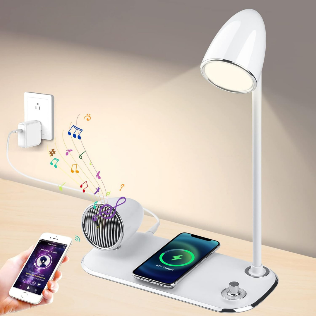 HOMERO 3 in 1 Eye-Caring Desk Lamp with Bluetooth Speaker Wireless Charger