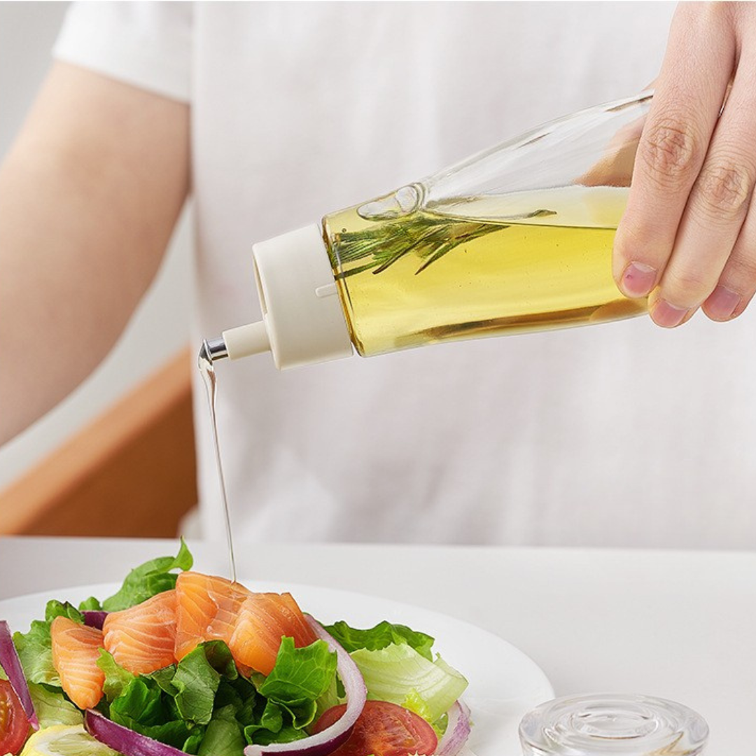 Homero Premium Glass Oil Dispenser with No-Drip Spout for Kitchen Use