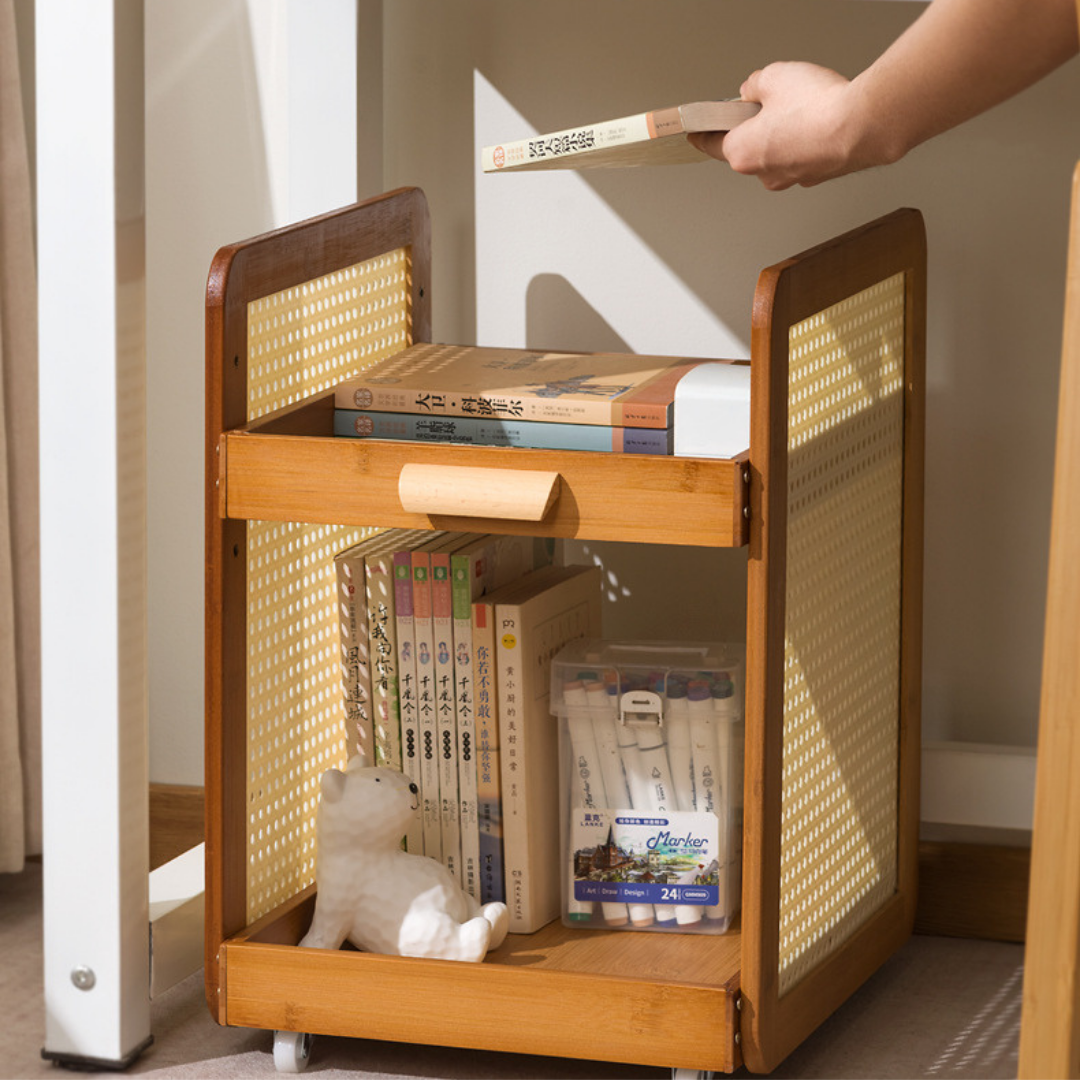 Homero 2 Layer Adjustable Bamboo Side Cabinet with 360 Degree Wheels