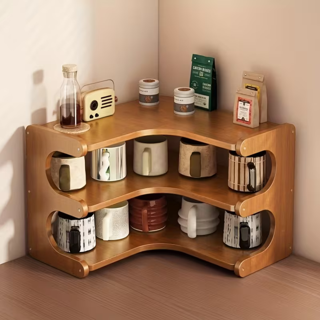 Multi-Purpose Curved Bamboo Desktop Storage Organizer