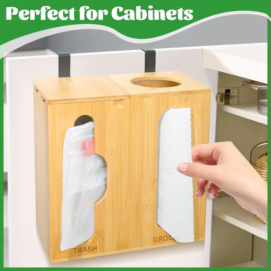 HOMERO Bamboo Grocery Holder and Trash Bag Dispenser