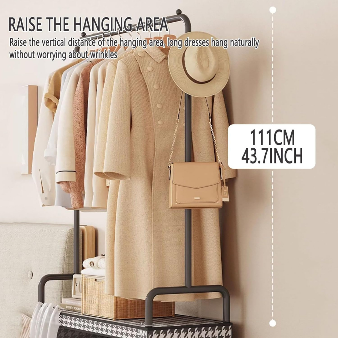 Heavy Duty Metal Clothes Rack with Shoe Storage and Side Hooks