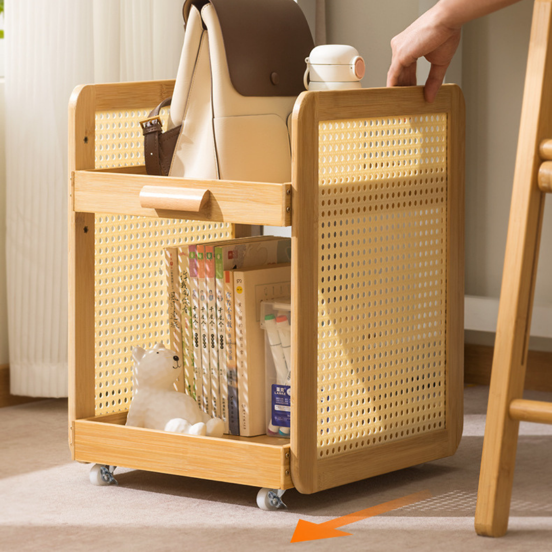 Homero 2 Layer Adjustable Bamboo Side Cabinet with 360 Degree Wheels