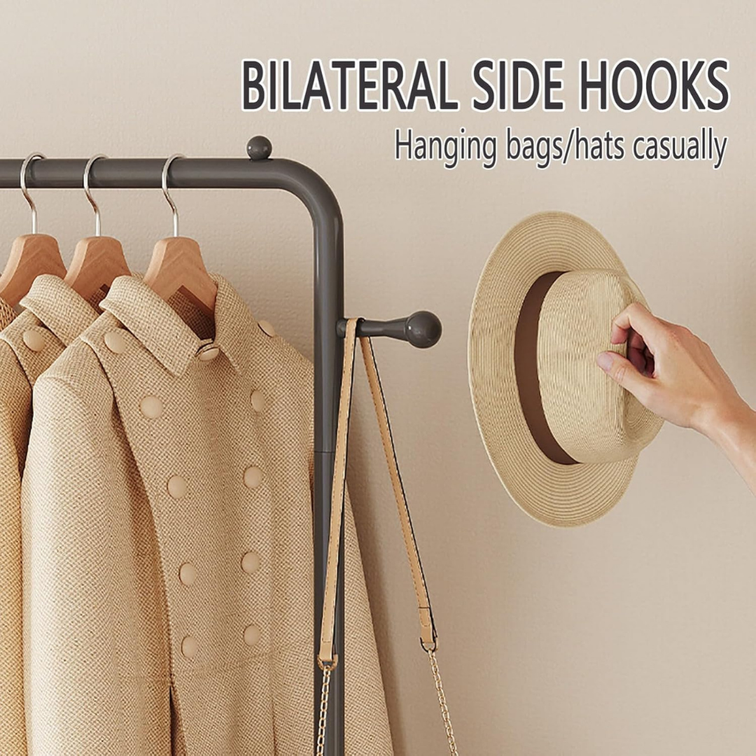 Heavy Duty Metal Clothes Rack with Shoe Storage and Side Hooks