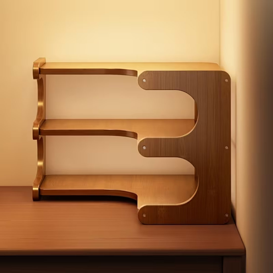 Multi-Purpose Curved Bamboo Desktop Storage Organizer