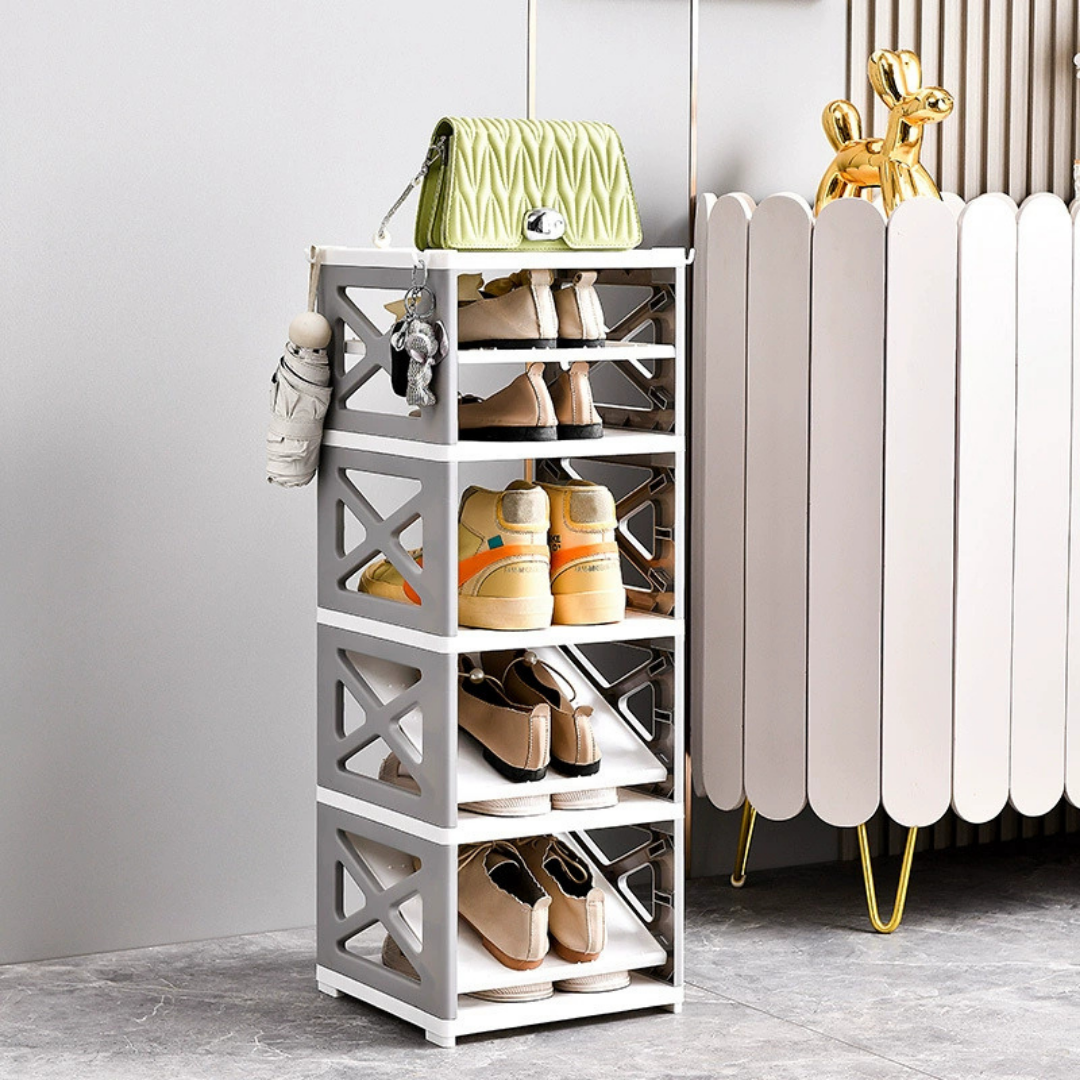 Multi-Functional Space Saving Shoe Organizer with Hooks (Orange)