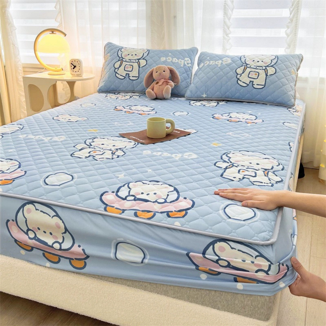 Antibacterial Breathable and Skin Friendly Comfortable Quilted Fitted Bed Sheet with Pillow Cover