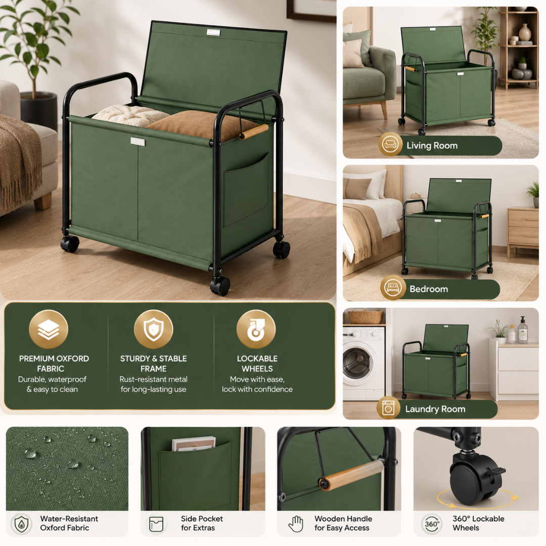 Multifunction Oxford Fabric Storage Organizer Cart with Dust Cover & Lockable Wheels