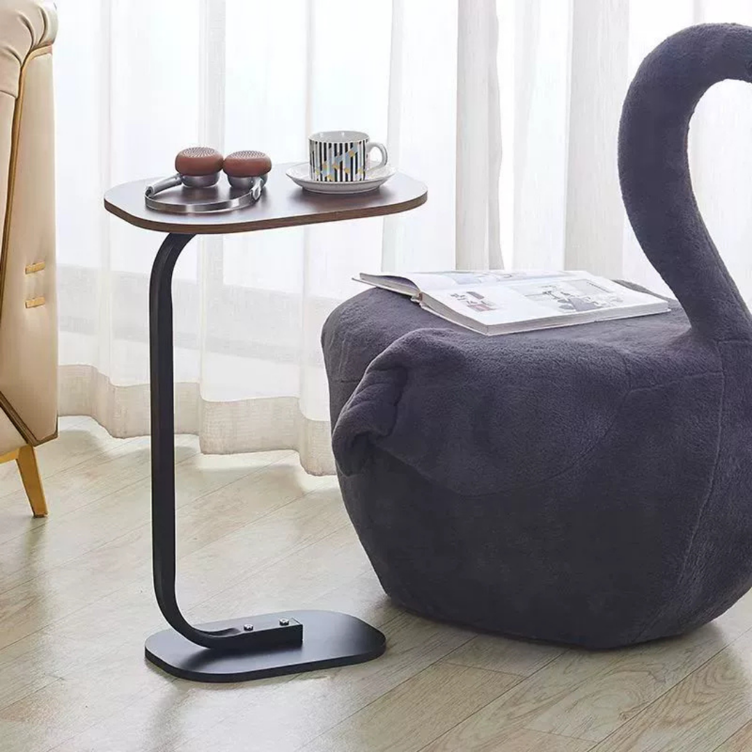 Homero Modern C Shaped Wooden Metal Side Table