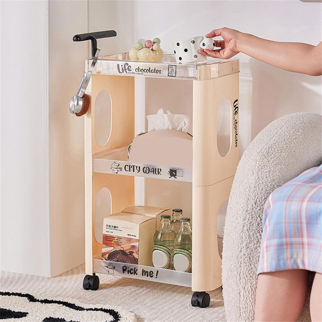 Rolling Multi Layer Space Storage Organizer Rack With Handle and Wheels 4 Layer