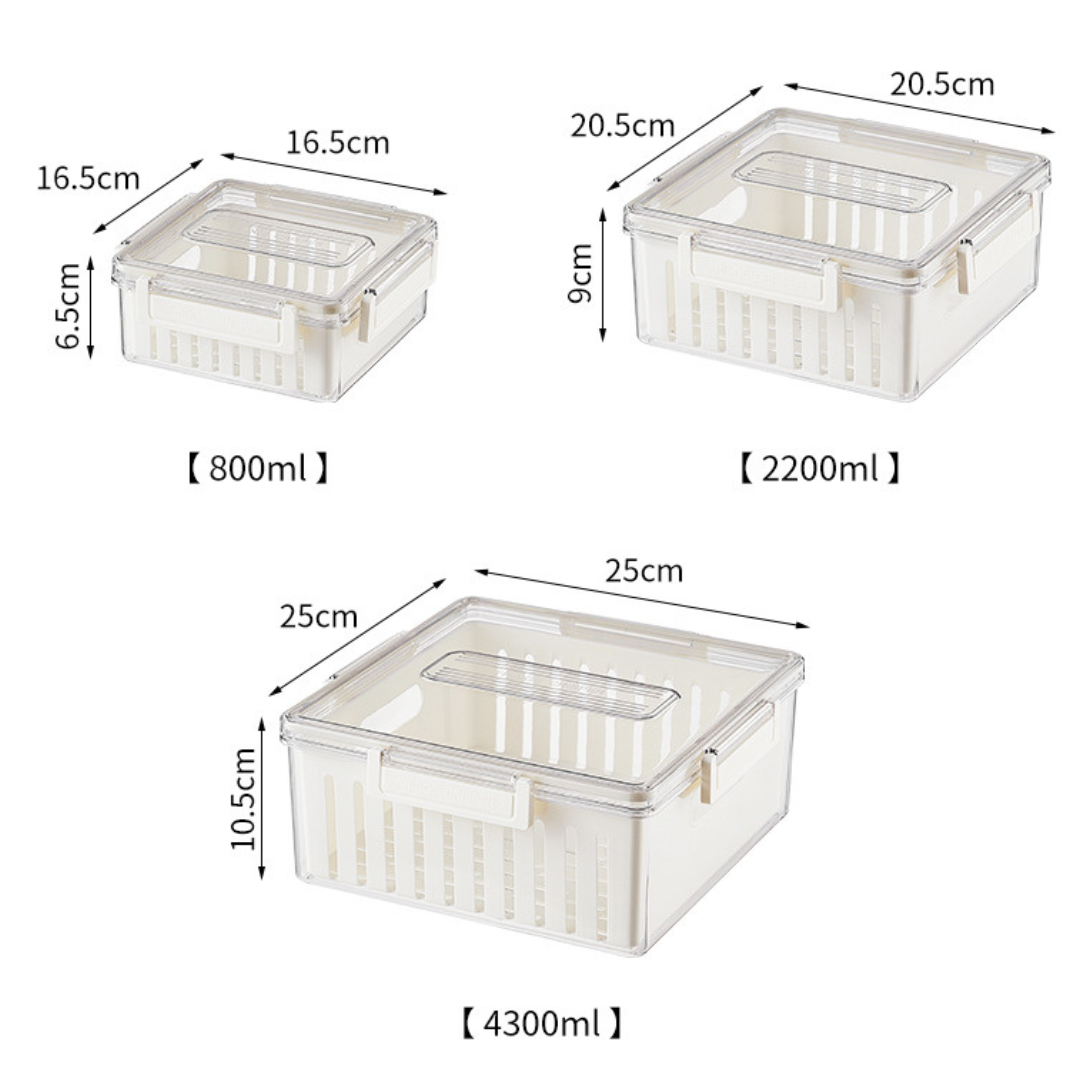 Multi Purpose Fresh Keeping Storage Container with Drain Basket (Set of 3)