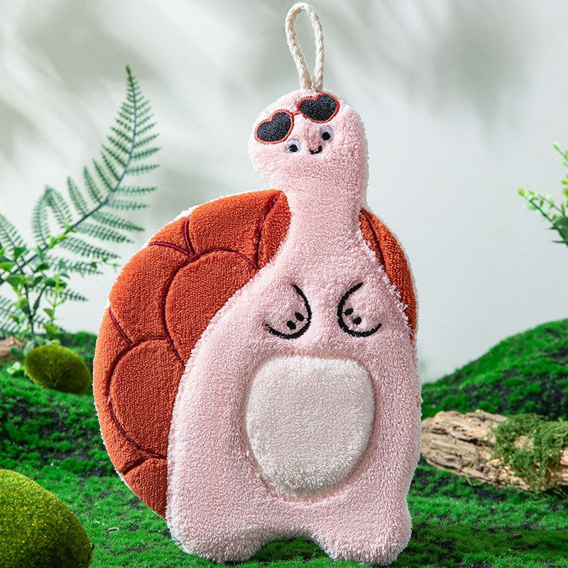 Cute Turtle Coral Fleece Absorbent Kitchen Hand Towel