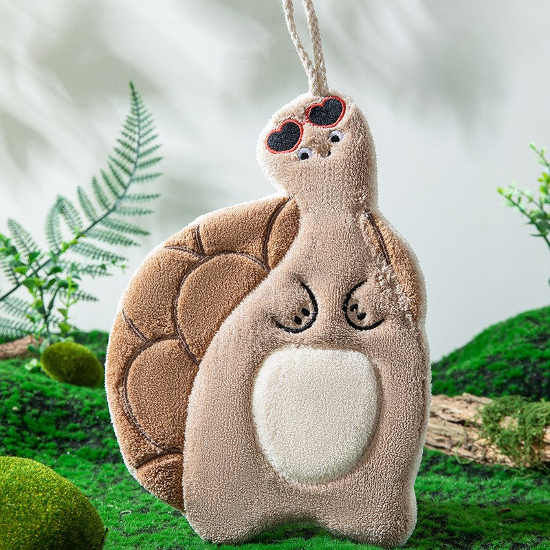 Cute Turtle Coral Fleece Absorbent Kitchen Hand Towel