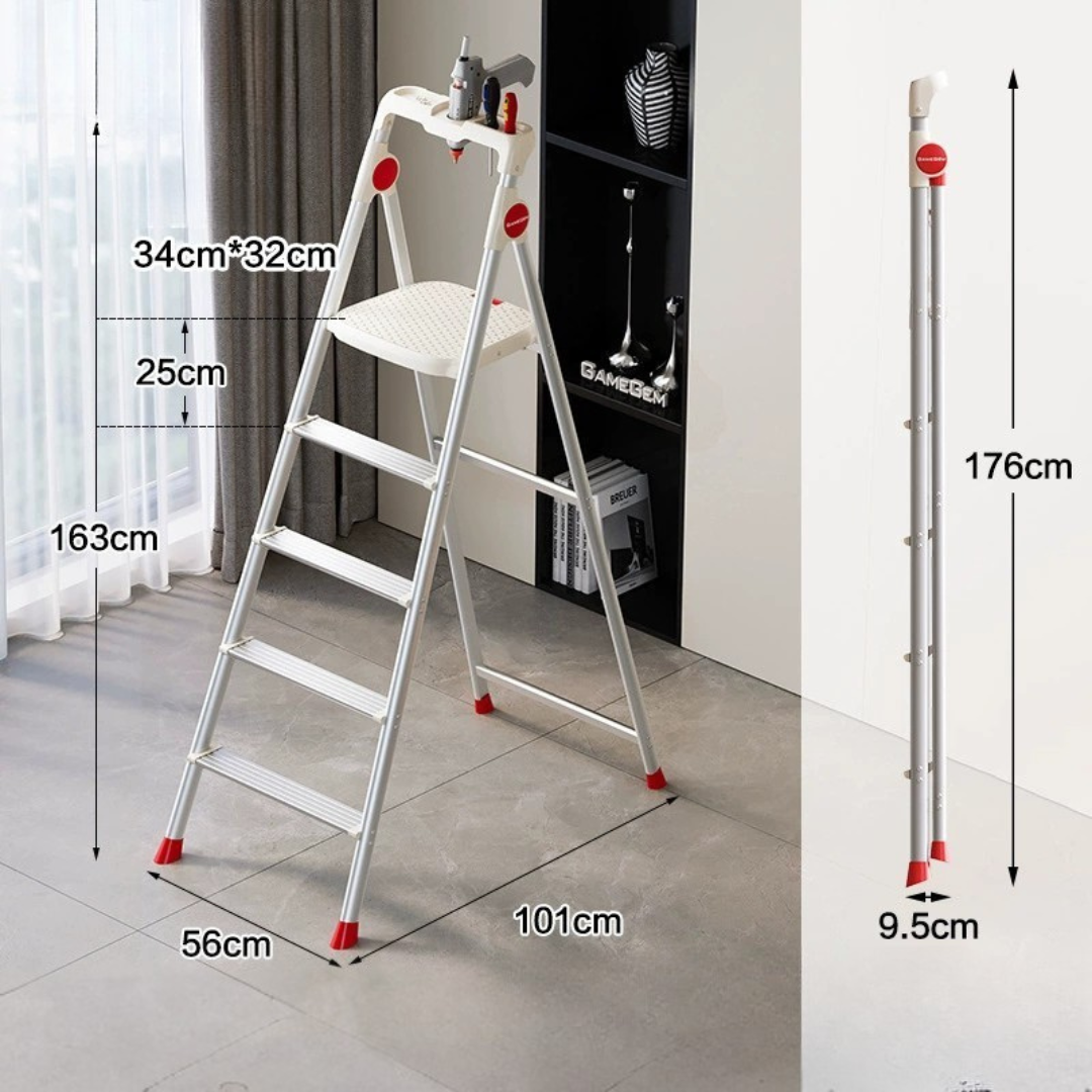 HOMERO Premium Foldable Aluminum Lightweight Anti-Slip Design 4-Step Model Ladder