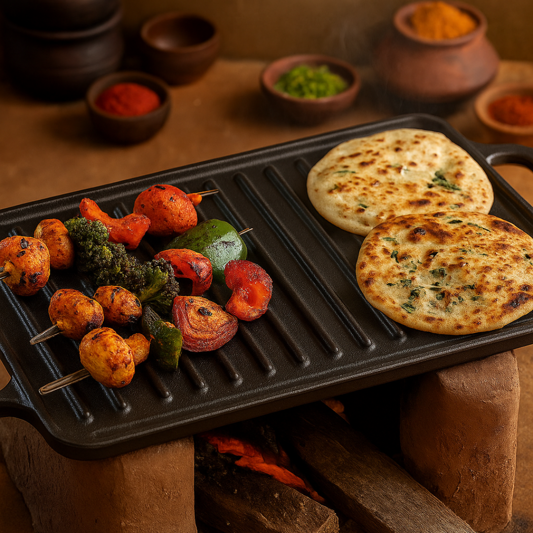 HOMERO Cast Iron Reversible Griddle Smooth Grill Surface