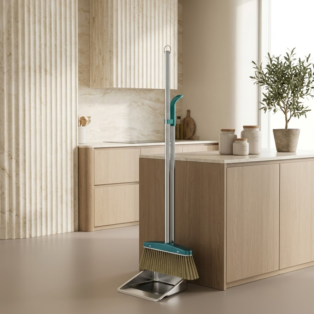 Heavy Duty Stainless Steel Soft Bristles Broom Dustpan Set