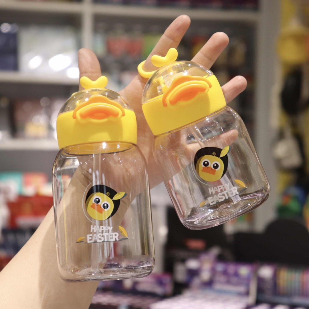 Eco-Friendly Straw Water Bottle with Fun Cartoon Design