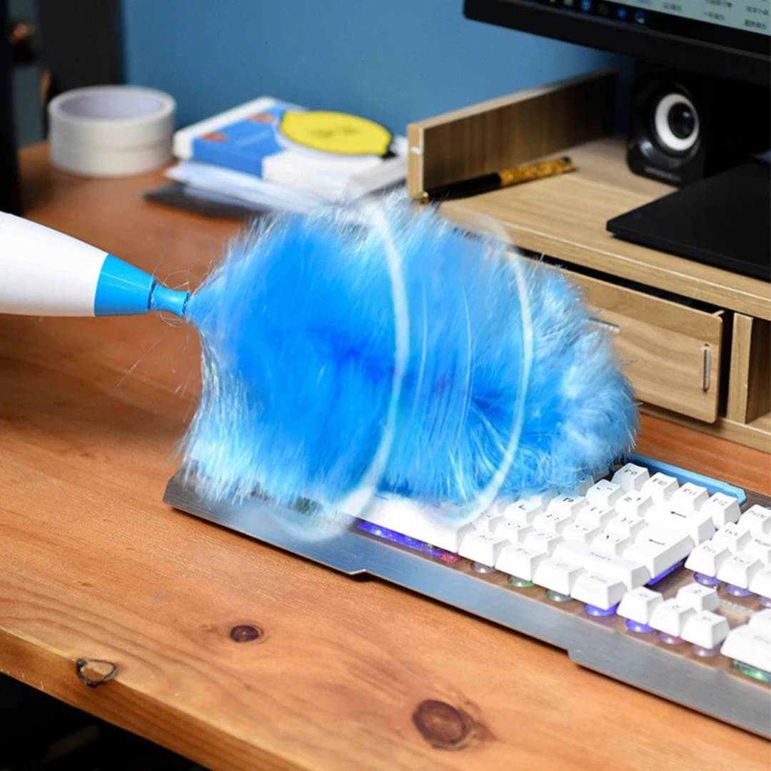 Extendable Electric Spin Feather Duster with Dual Brush Heads