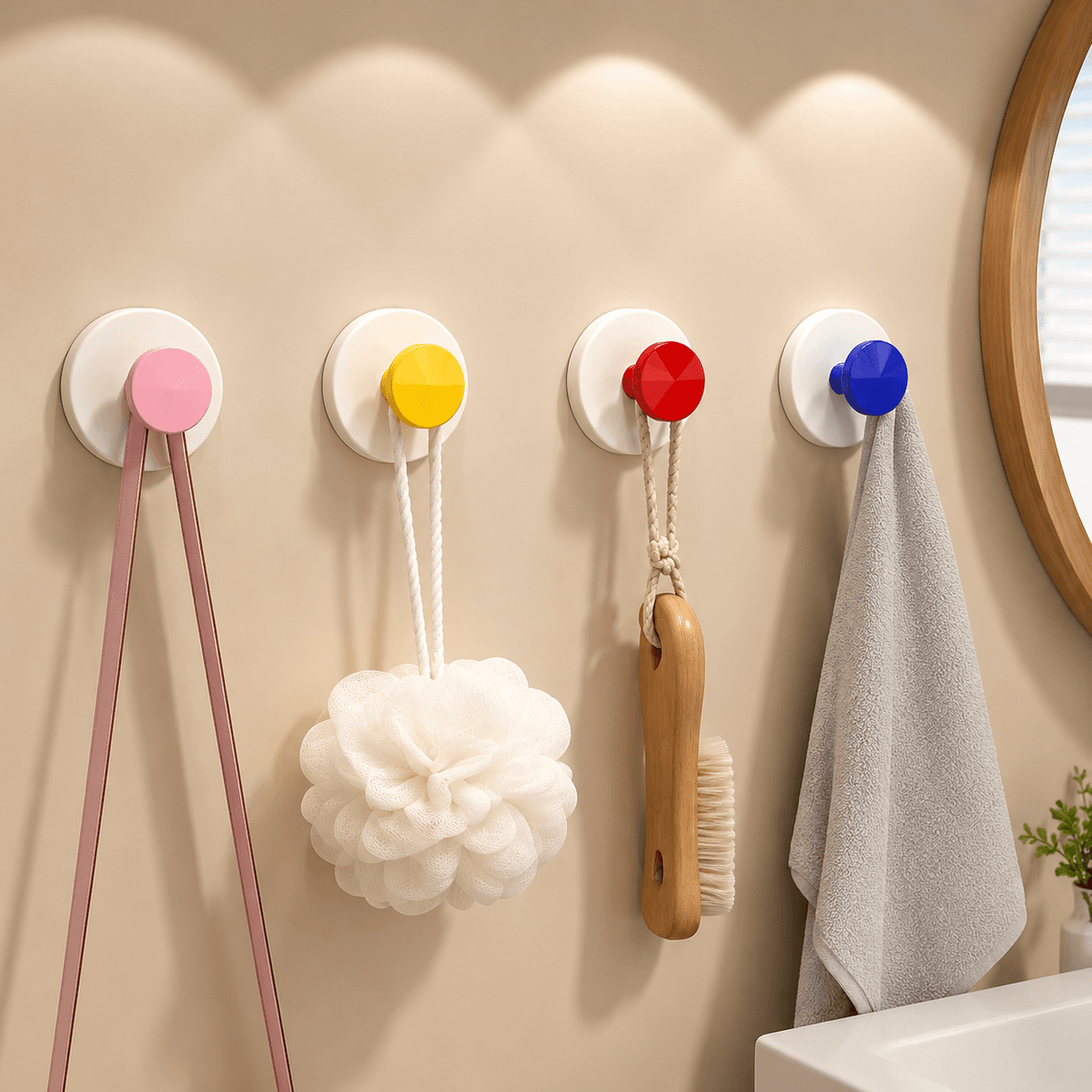 Homero Strong Grip Adhesive-Free Multicolor Suction Hook Cup