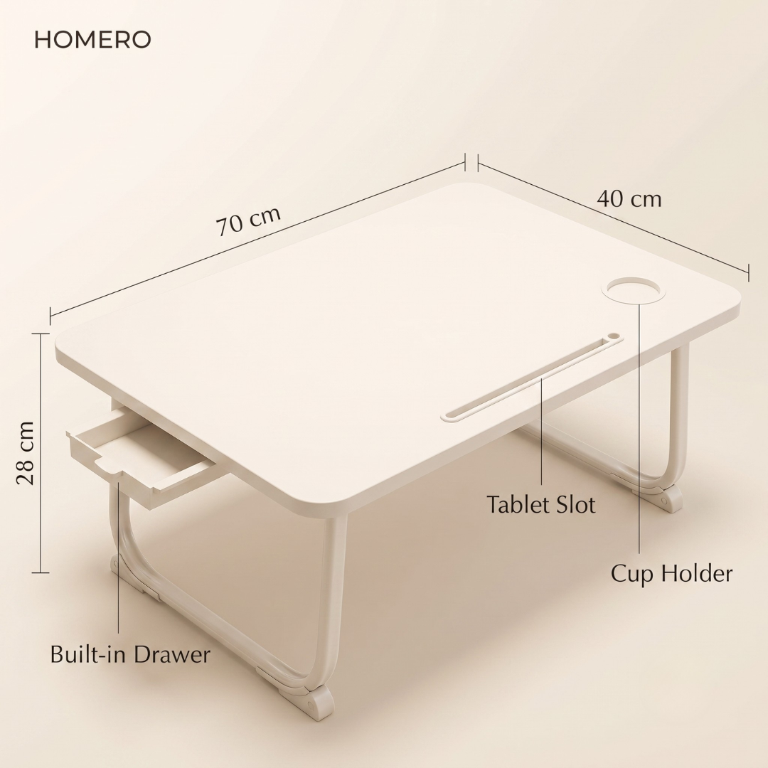 Multipurpose Foldable Computer Study Table with Drawer Slot and Cup Holder