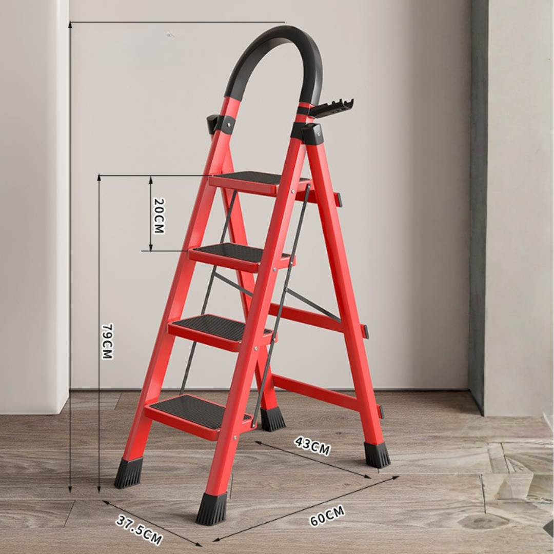 Heavy Duty Foldable Steel Step Ladder with Tool Tray and Safety Hand Grip